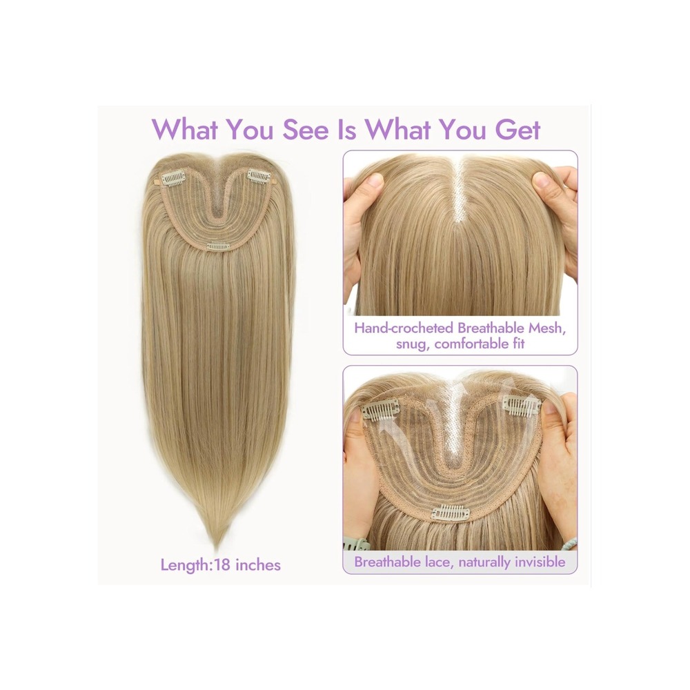 Eawwii Blonde Synthetic Hair Topper 18 Inch 5x6 Base Clip In Bangs Layered NEW - Picture 5 of 8